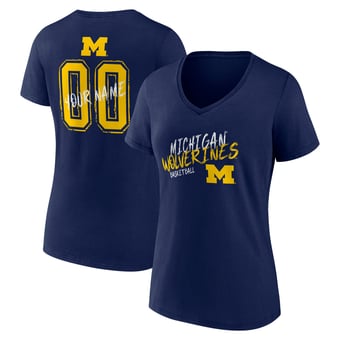 Women's Navy Michigan Wolverines Hustle Personalized Name & Number V-Neck T-Shirt