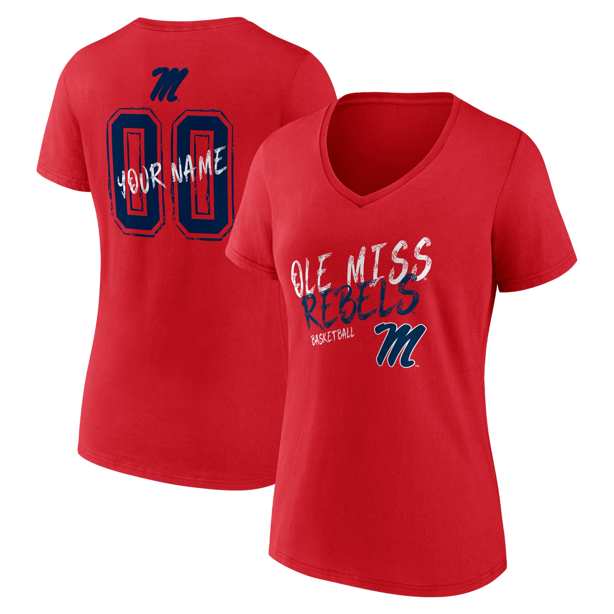 Women's Red Ole Miss Rebels Hustle Personalized Name & Number V-Neck T-Shirt