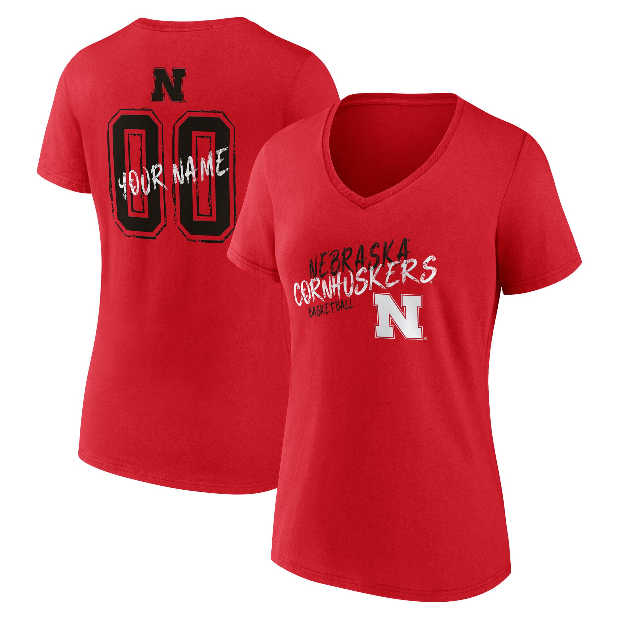 Women's Scarlet Nebraska Huskers Hustle Personalized Name & Number V-Neck T-Shirt