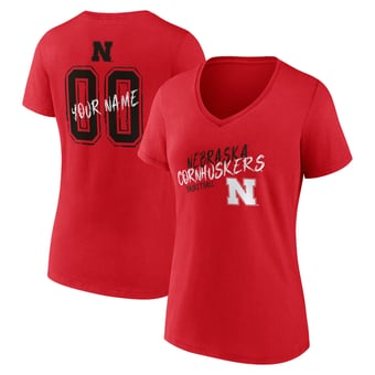 Women's Scarlet Nebraska Huskers Hustle Personalized Name & Number V-Neck T-Shirt