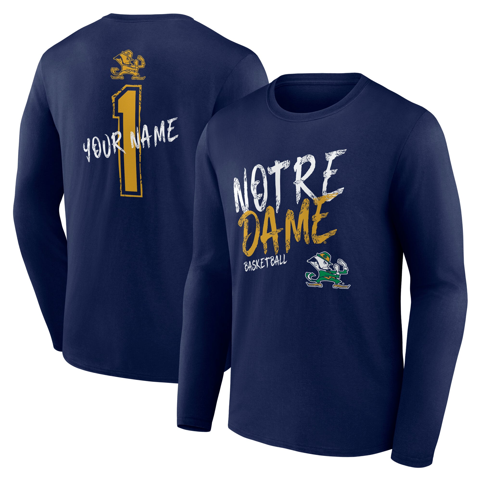 Men's Navy Notre Dame Fighting Irish Hustle Personalized Name Long Sleeve T-Shirt
