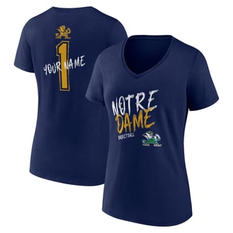Women's Navy Notre Dame Fighting Irish Hustle Personalized Name V-Neck T-Shirt