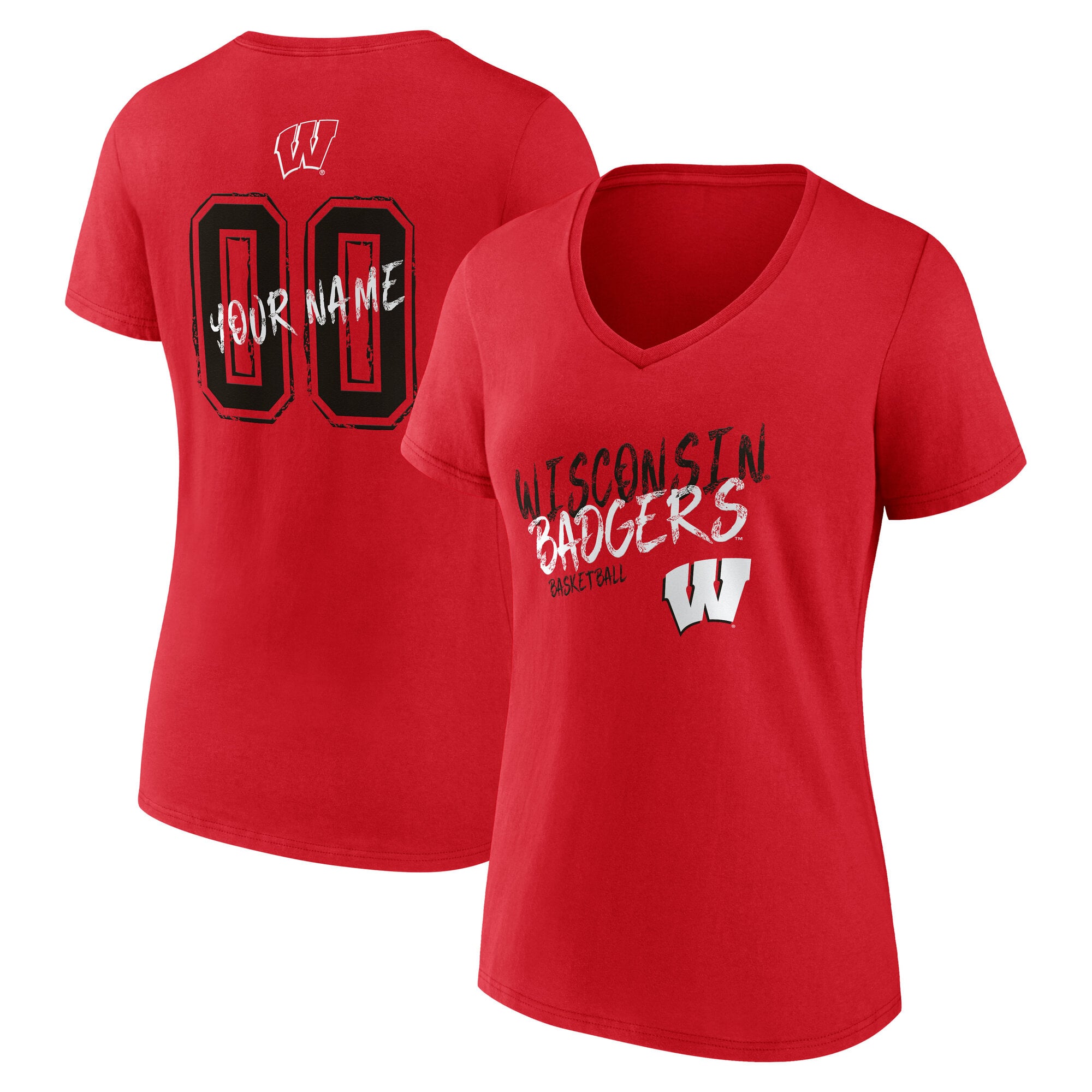 Women's Red Wisconsin Badgers Hustle Personalized Name & Number V-Neck T-Shirt