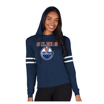 Women's Concepts Sport Navy Edmonton Oilers Marathon Long-Sleeve Hooded T-Shirt