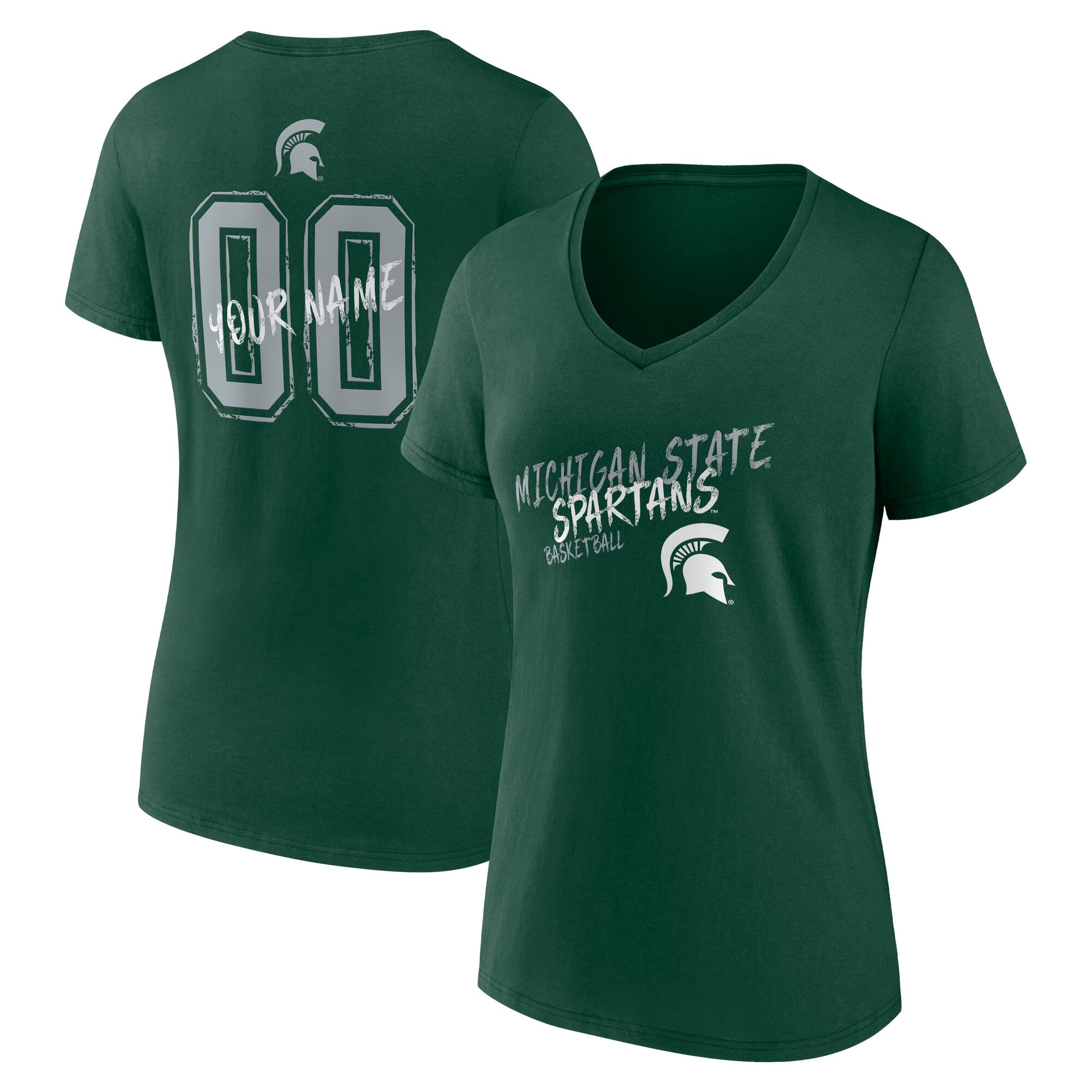 Women's Green Michigan State Spartans Hustle Personalized Name & Number V-Neck T-Shirt