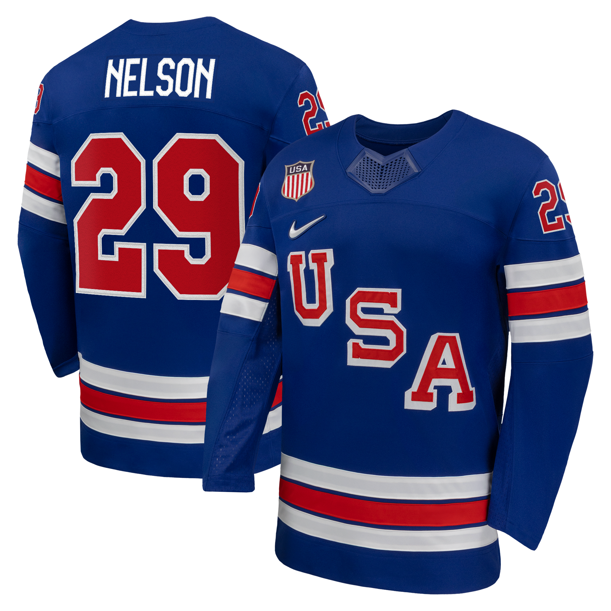 Men's Nike Brock Nelson Royal US Hockey 2026 Home Replica Jersey