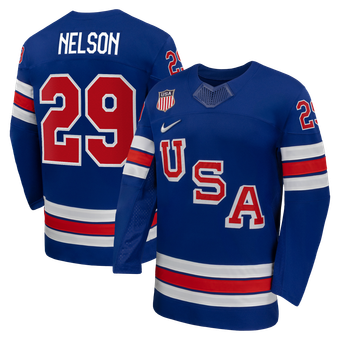 Men's Nike Brock Nelson Royal US Hockey 2026 Home Replica Jersey