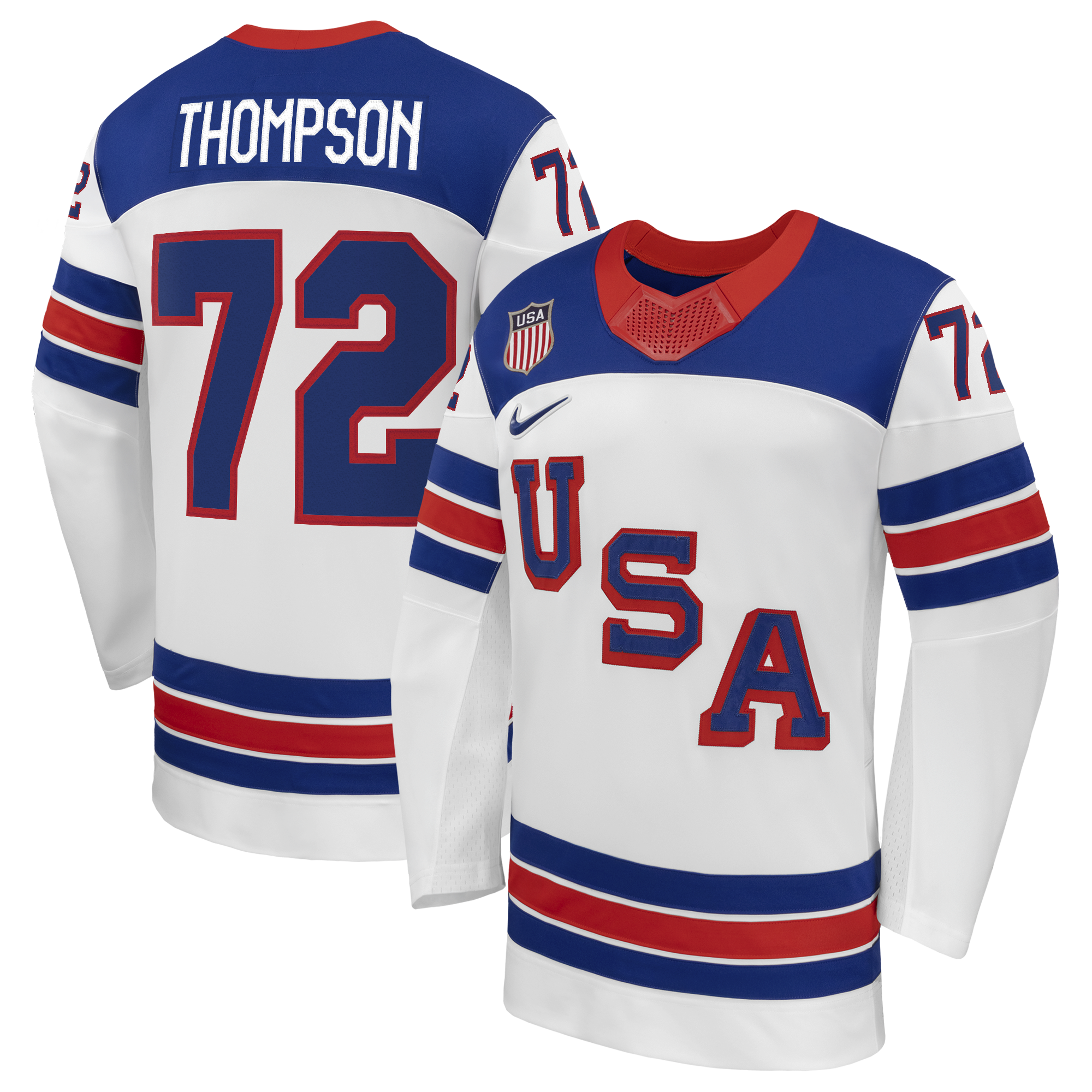 Men's Nike Tage Thompson White US Hockey 2026 Away Replica Jersey