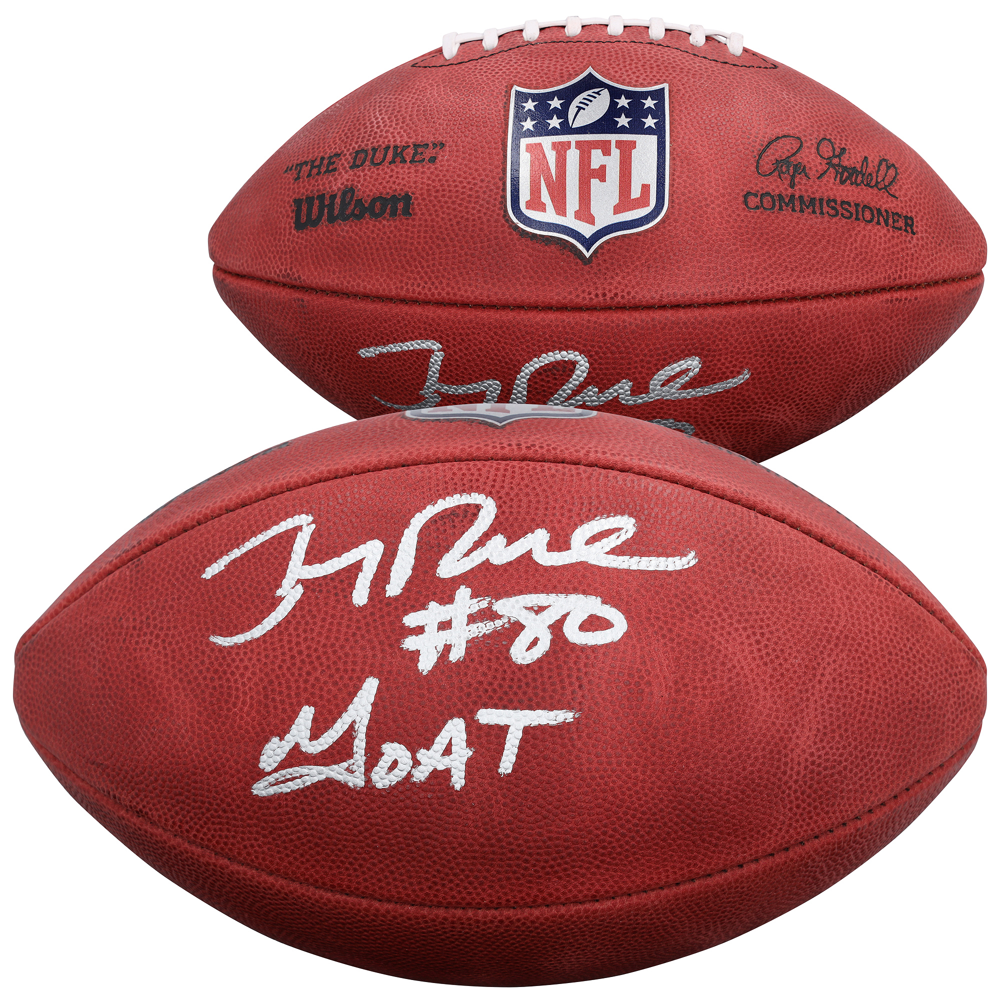 Jerry Rice San Francisco 49ers Autographed Duke Full Color Football with "Goat" Inscription