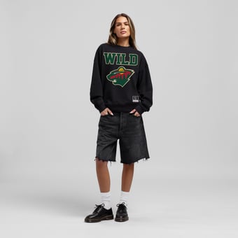 Women's Mitchell & Ness Black Minnesota Wild Core Oversized Sweatshirt