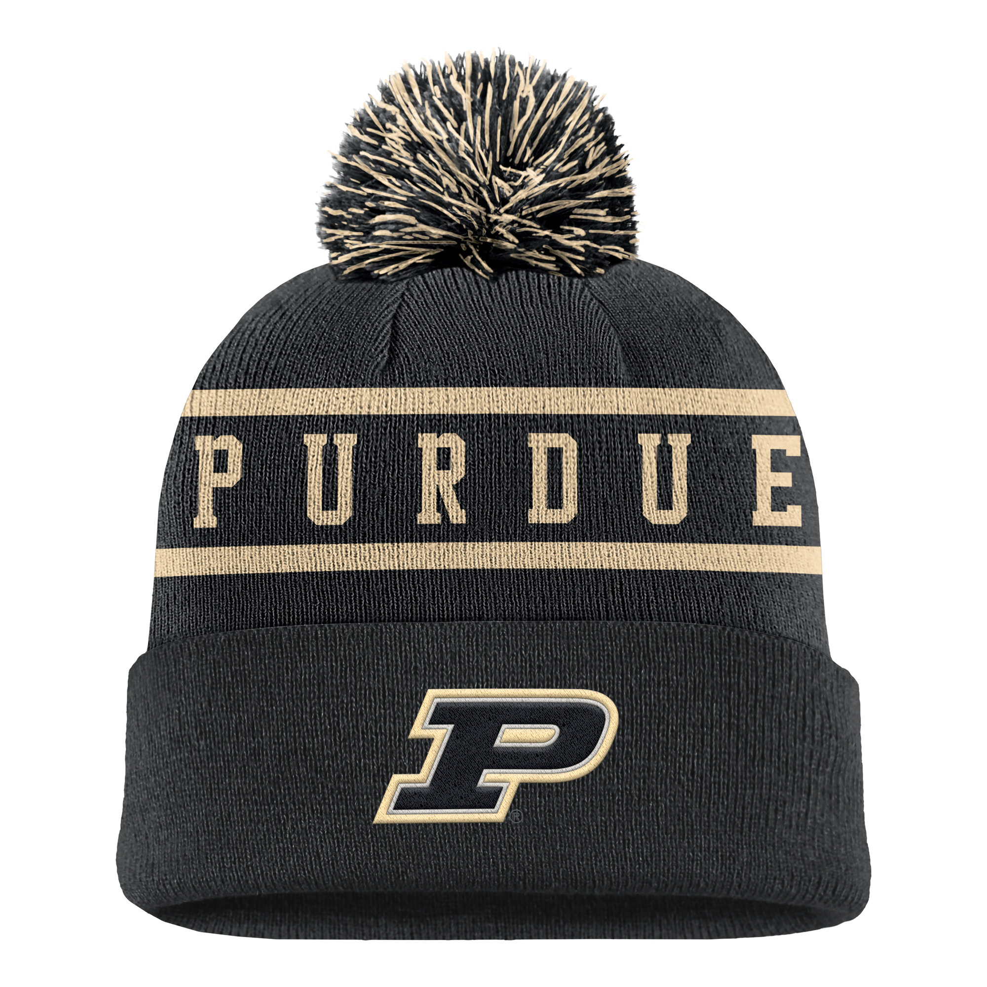 Men's Nike Black Purdue Boilermakers Peak Cuffed Knit Hat with Pom
