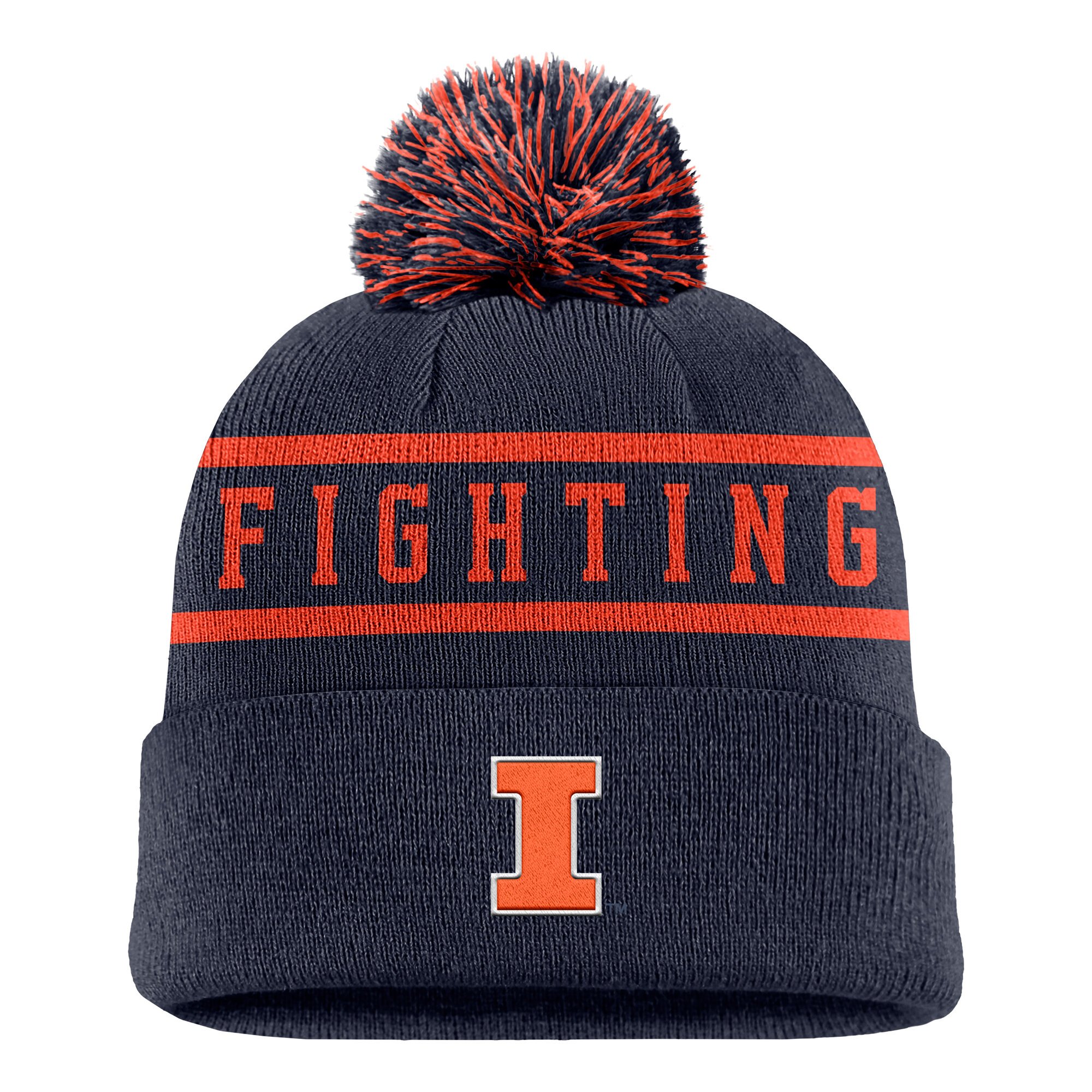 Men's Nike Navy Illinois Fighting Illini Peak Cuffed Knit Hat with Pom