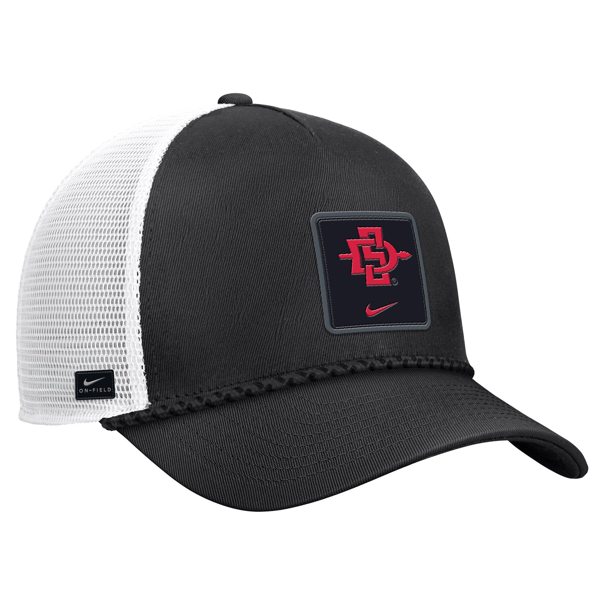 Men's Nike Black San Diego State Aztecs 2026 On-Field Rope Adjustable Trucker Hat