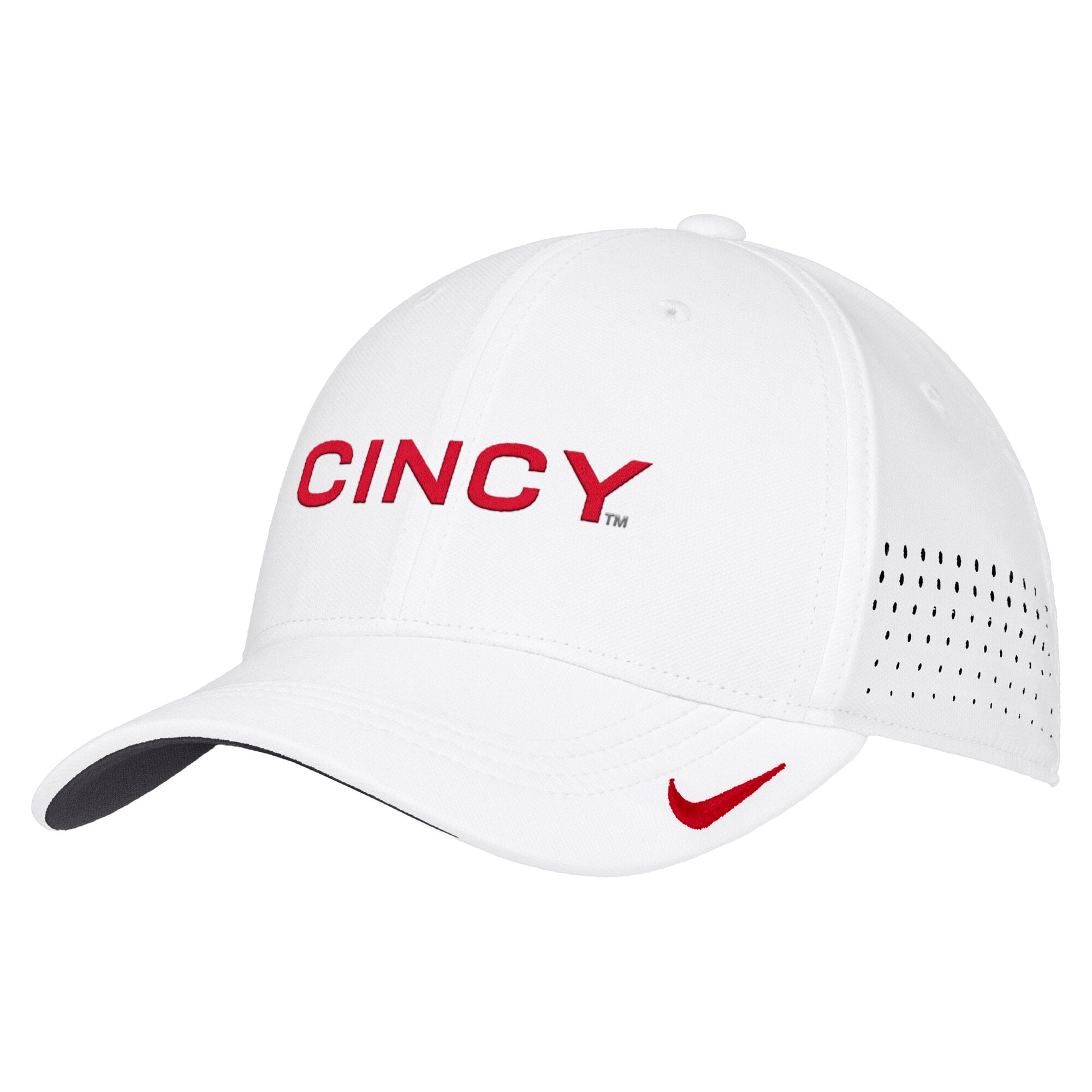 Men's Nike White Cincinnati Bearcats 2026 On-Field AeroBill SwooshFlex Dri-FIT Hat