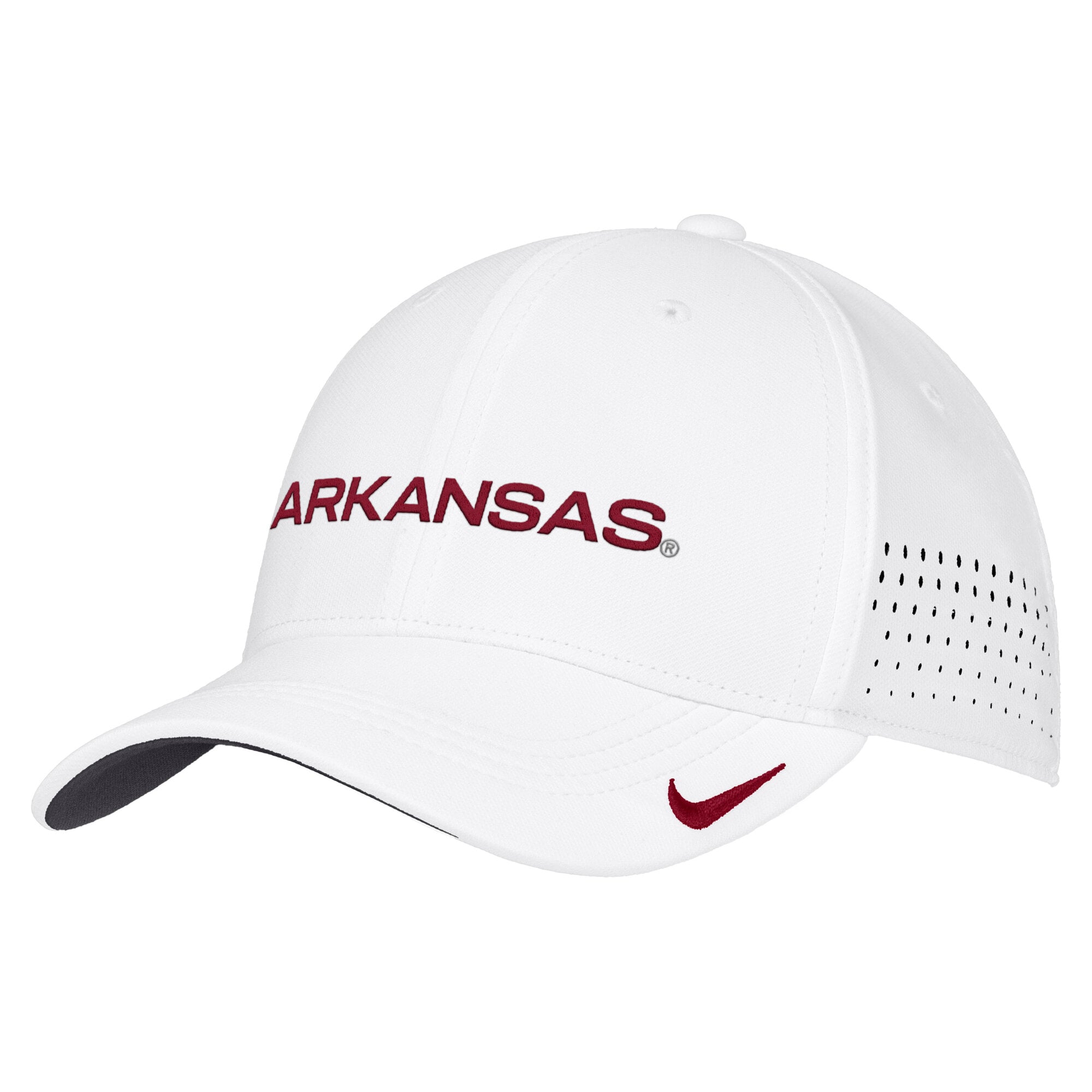 Men's Nike White Arkansas Razorbacks 2026 On-Field AeroBill SwooshFlex Dri-FIT Hat