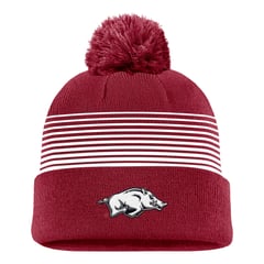 Men's Nike Cardinal Arkansas Razorbacks 2026 On-Field Peak Cuffed Knit Hat with Pom