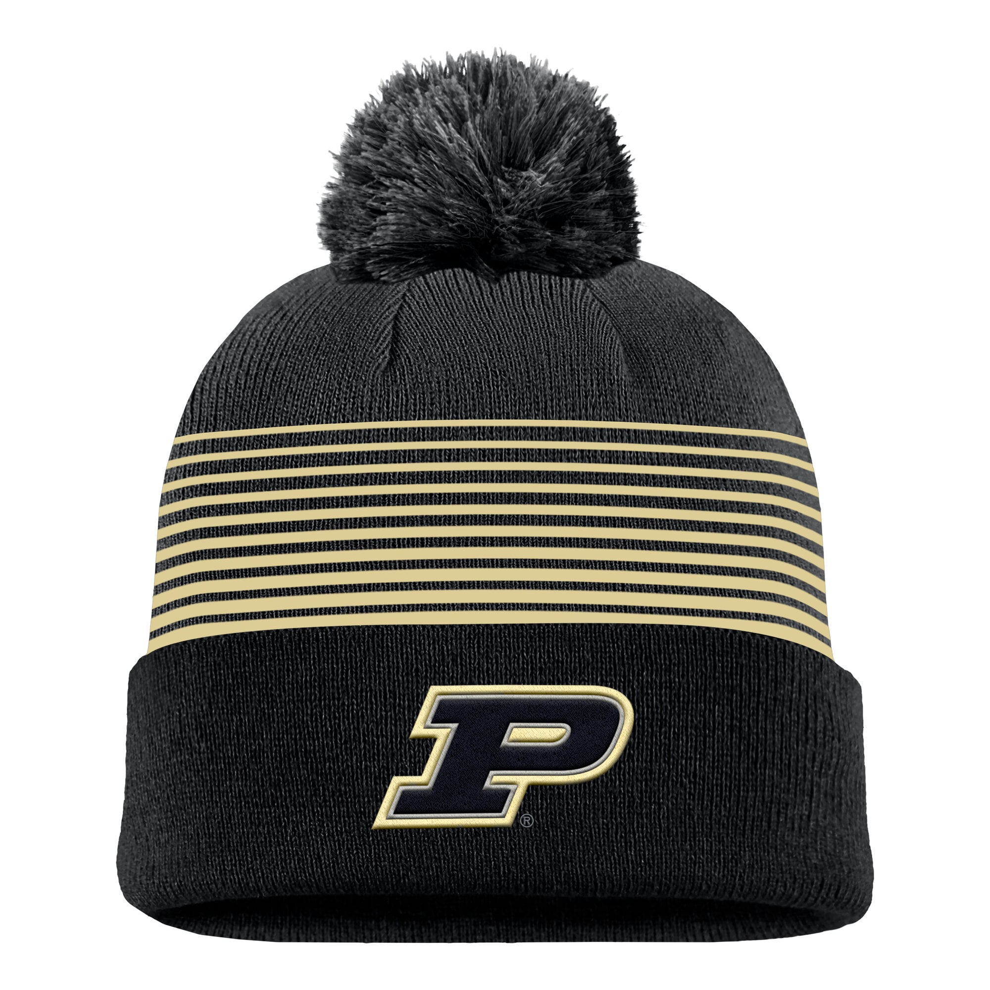 Men's Nike Black Purdue Boilermakers 2026 On-Field Peak Cuffed Knit Hat with Pom