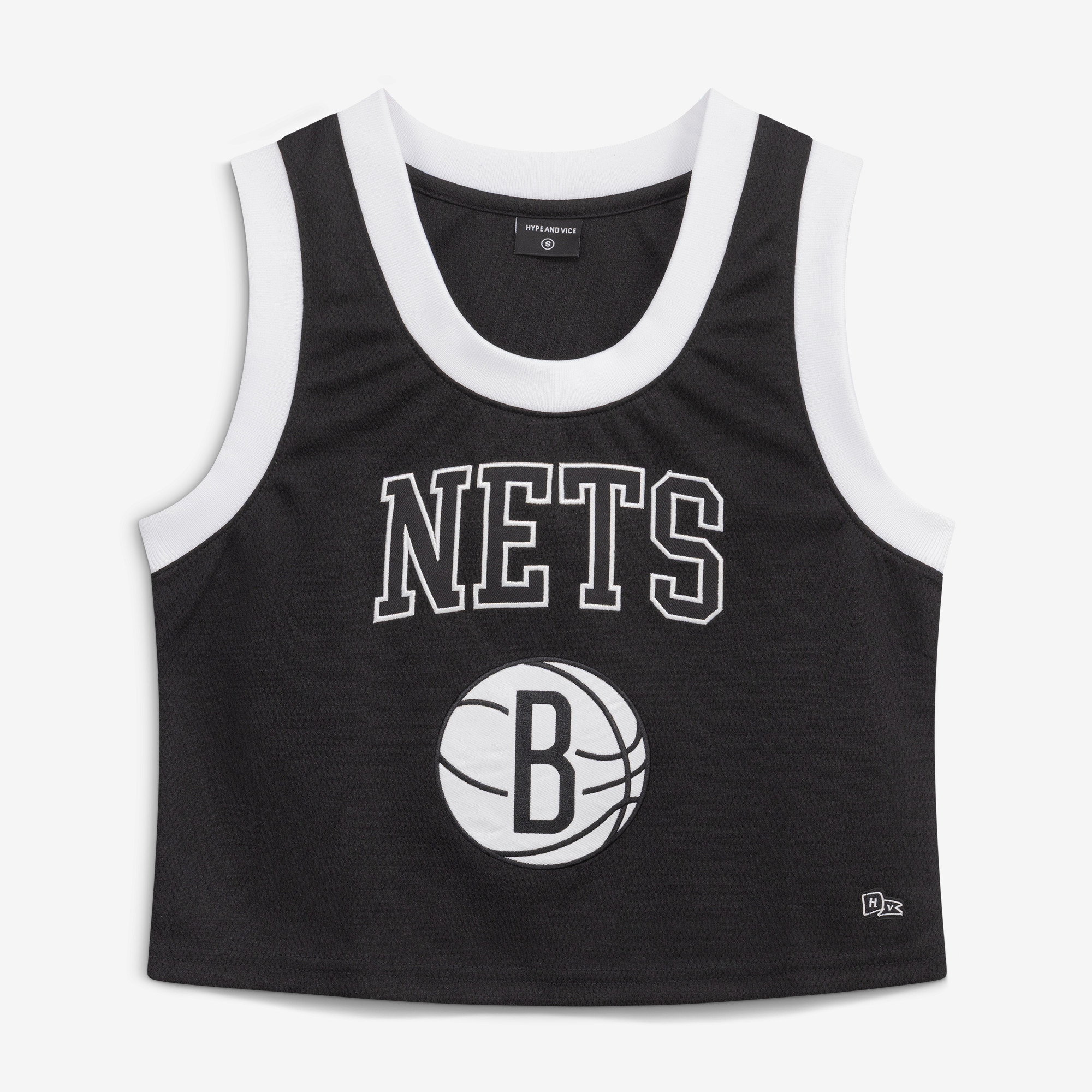 Women's Hype and Vice Black Brooklyn Nets Cropped Basketball Scoop Neck Tank Top