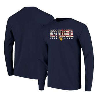Men's Navy West Virginia Mountaineers Tall Type Flag Long Sleeve T-Shirt