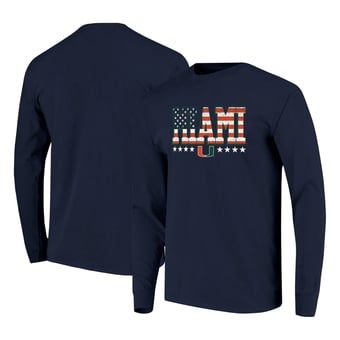 Men's Navy Miami Hurricanes Tall Type Flag Long Sleeve T-Shirt