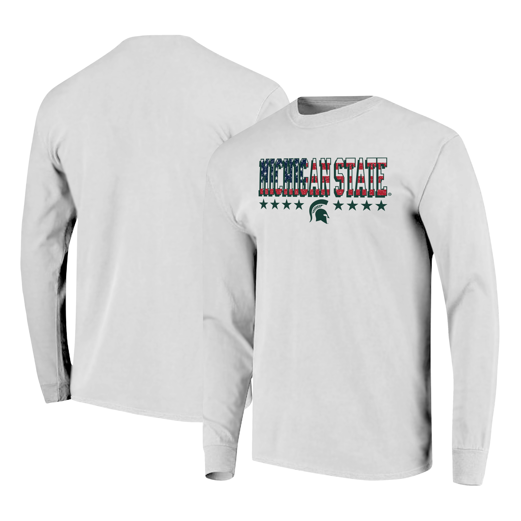 Men's White Michigan State Spartans Tall Type Flag Long Sleeve T-Shirt