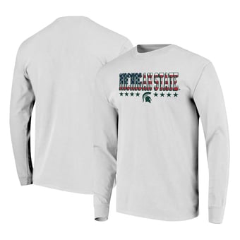 Men's White Michigan State Spartans Tall Type Flag Long Sleeve T-Shirt
