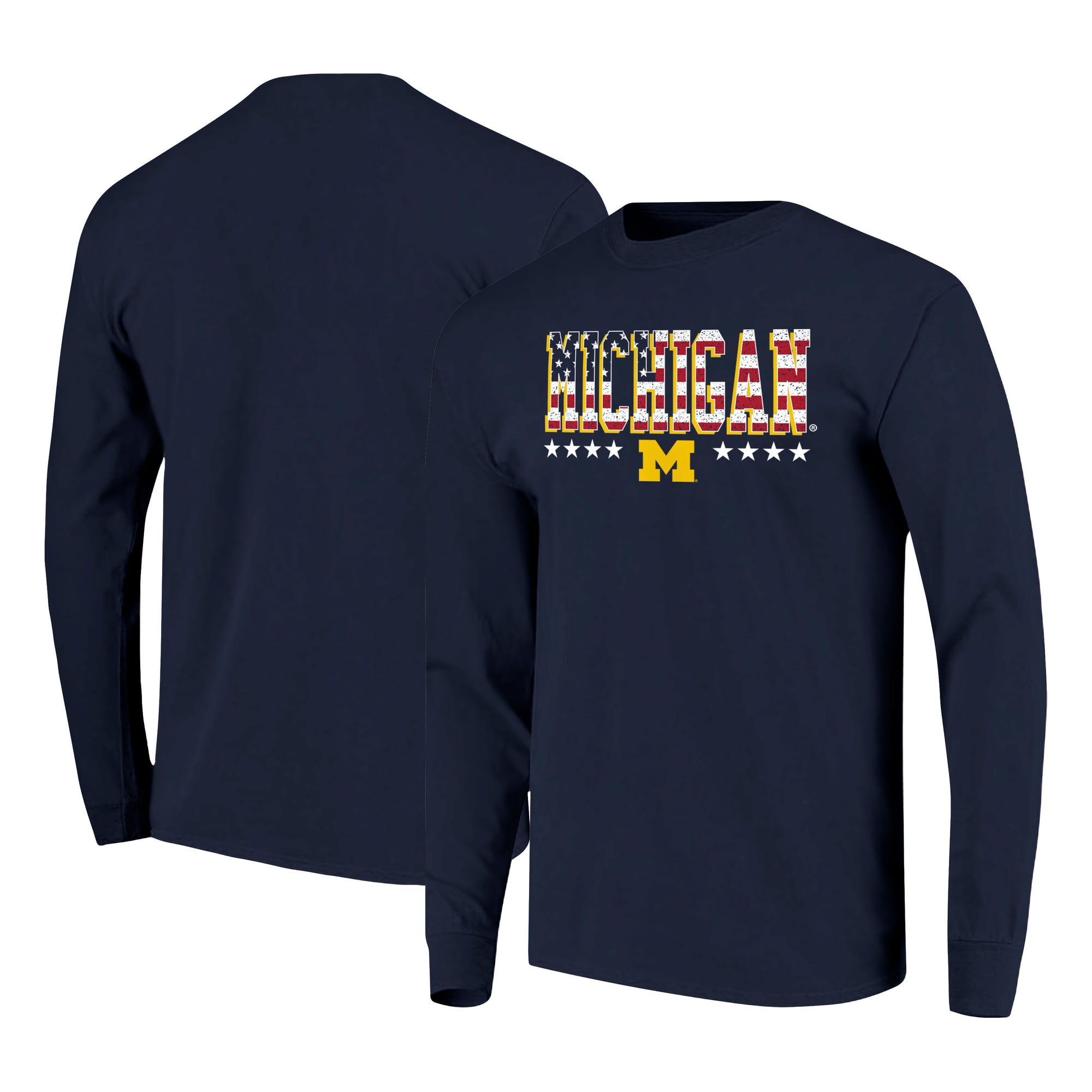 Men's Navy Michigan Wolverines Tall Type Flag Long Sleeve T-Shirt