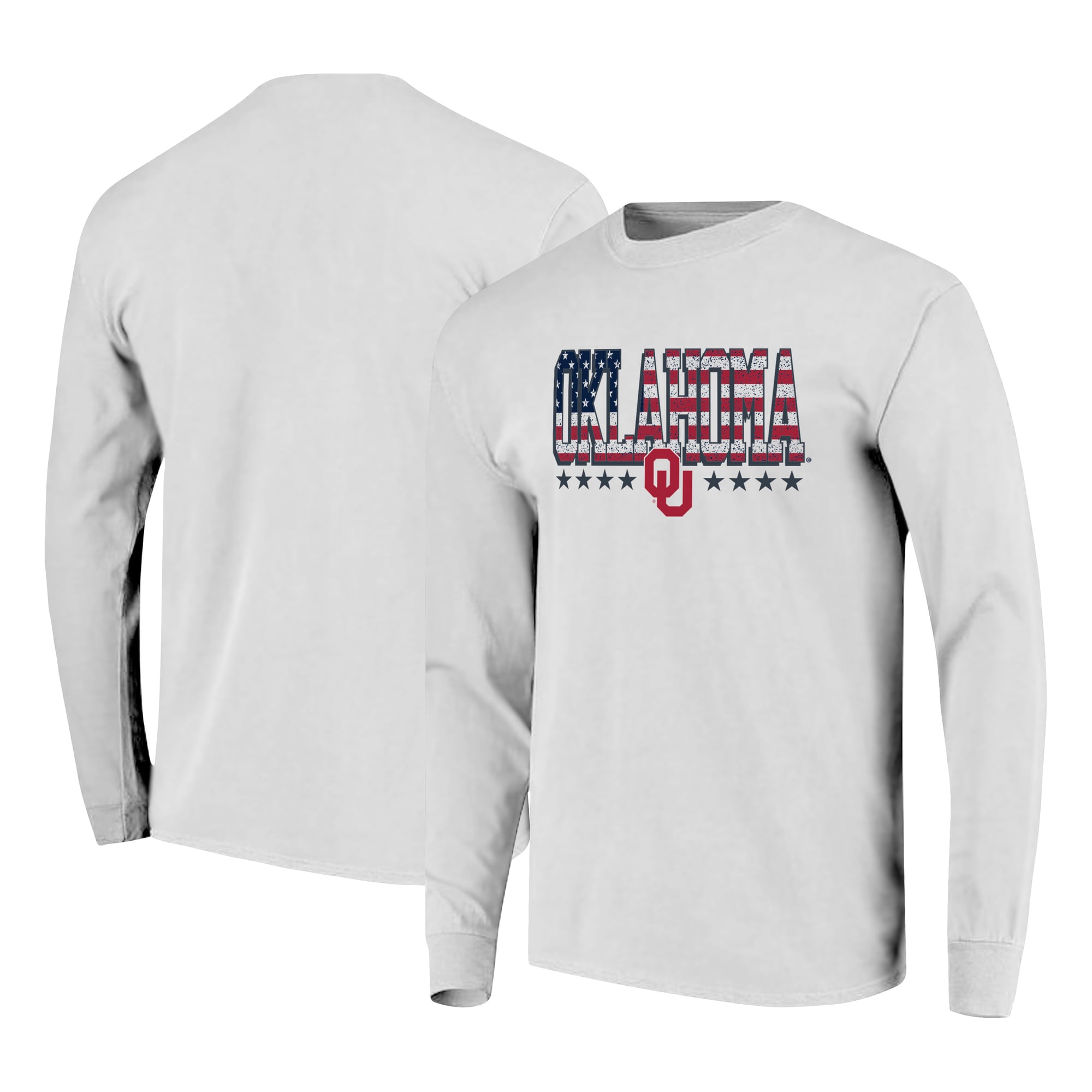 Men's White Oklahoma Sooners Tall Type Flag Long Sleeve T-Shirt