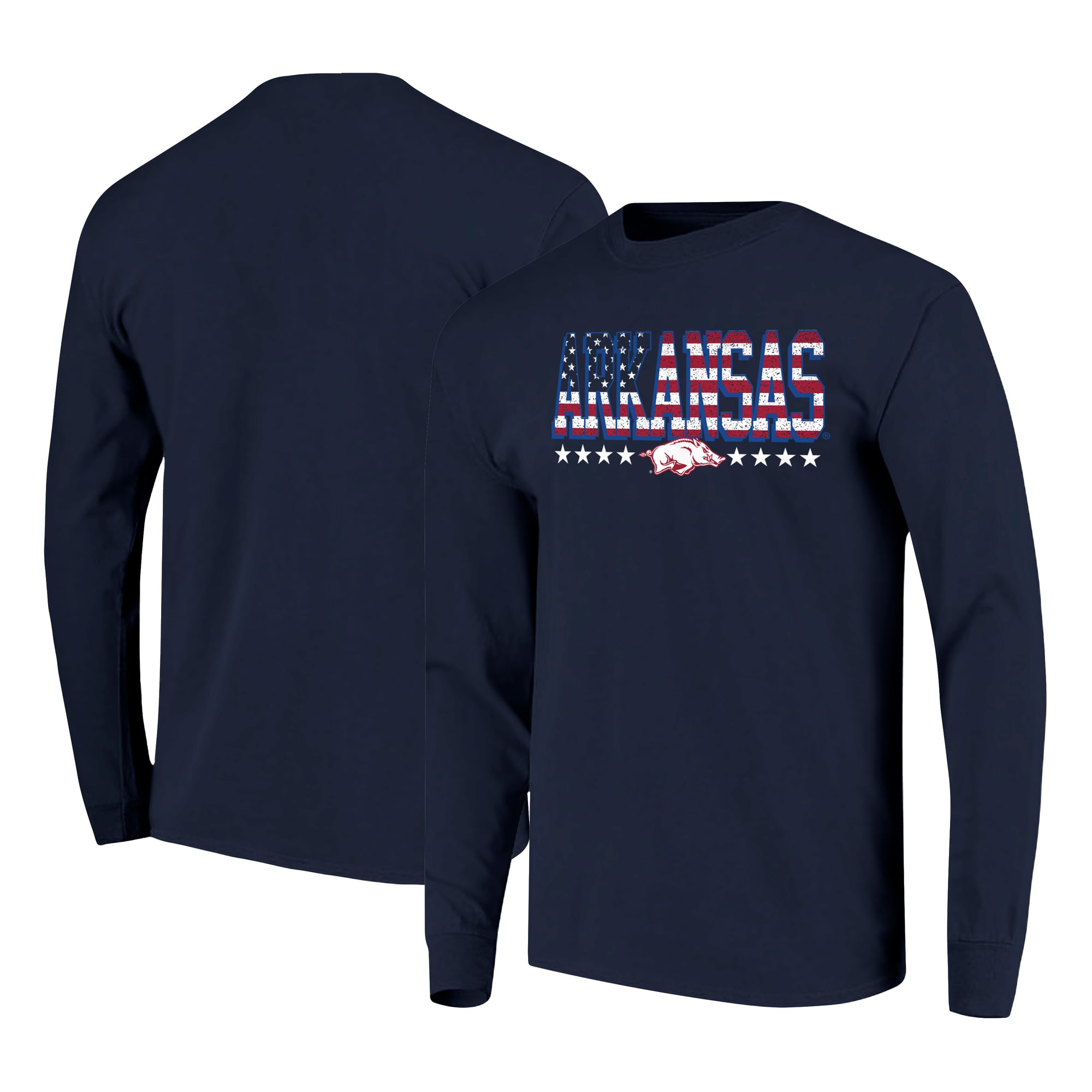 Men's Navy Arkansas Razorbacks Tall Type Flag Long Sleeve T-Shirt