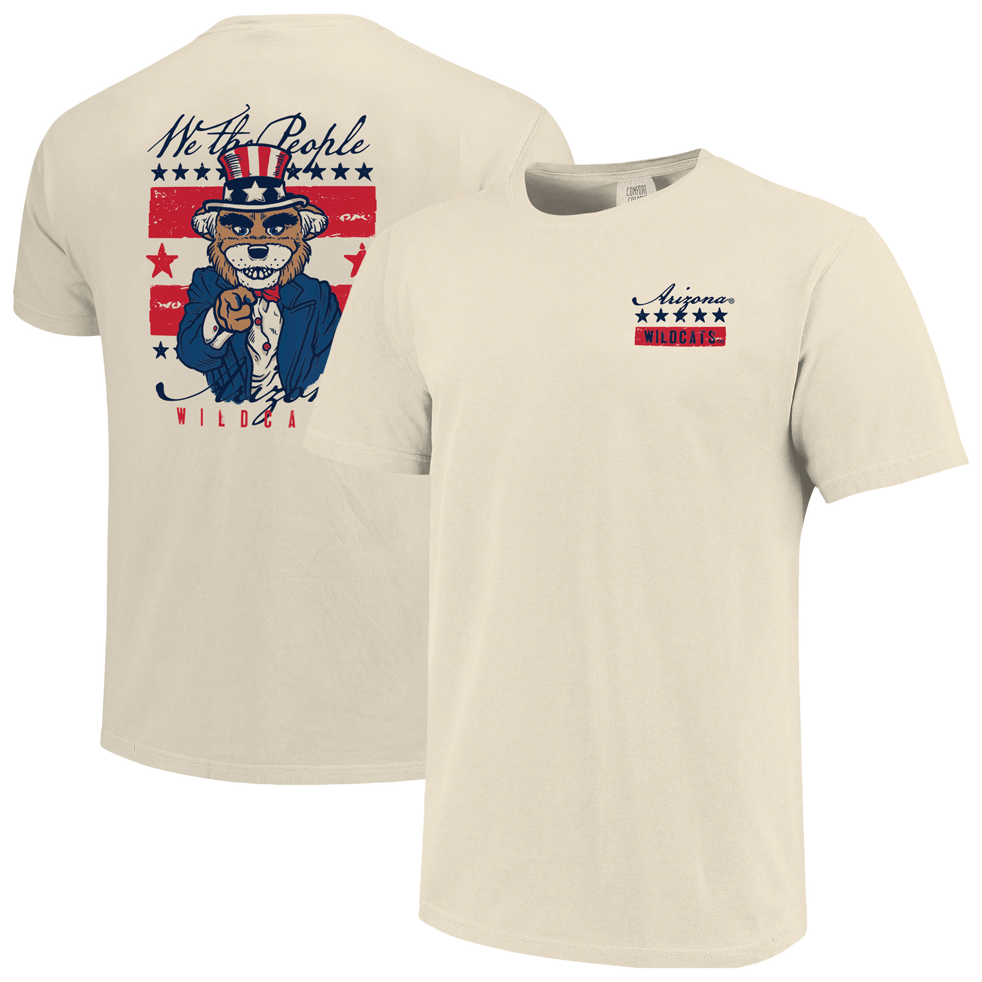 Men's  Cream Arizona Wildcats Uncle Sam Mascot T-Shirt