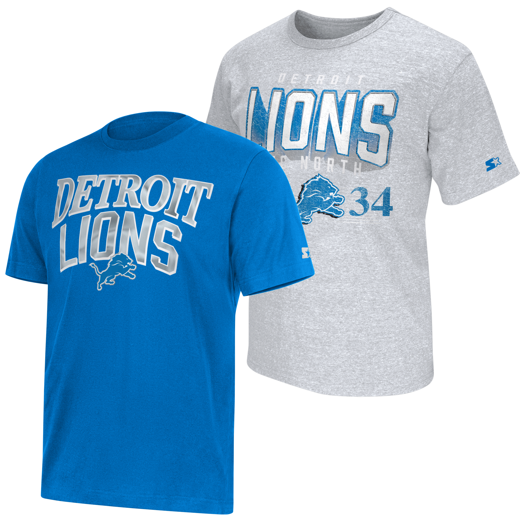 Men's Starter  Blue/Heather Gray Detroit Lions Two-Pack Logo T-Shirt Set