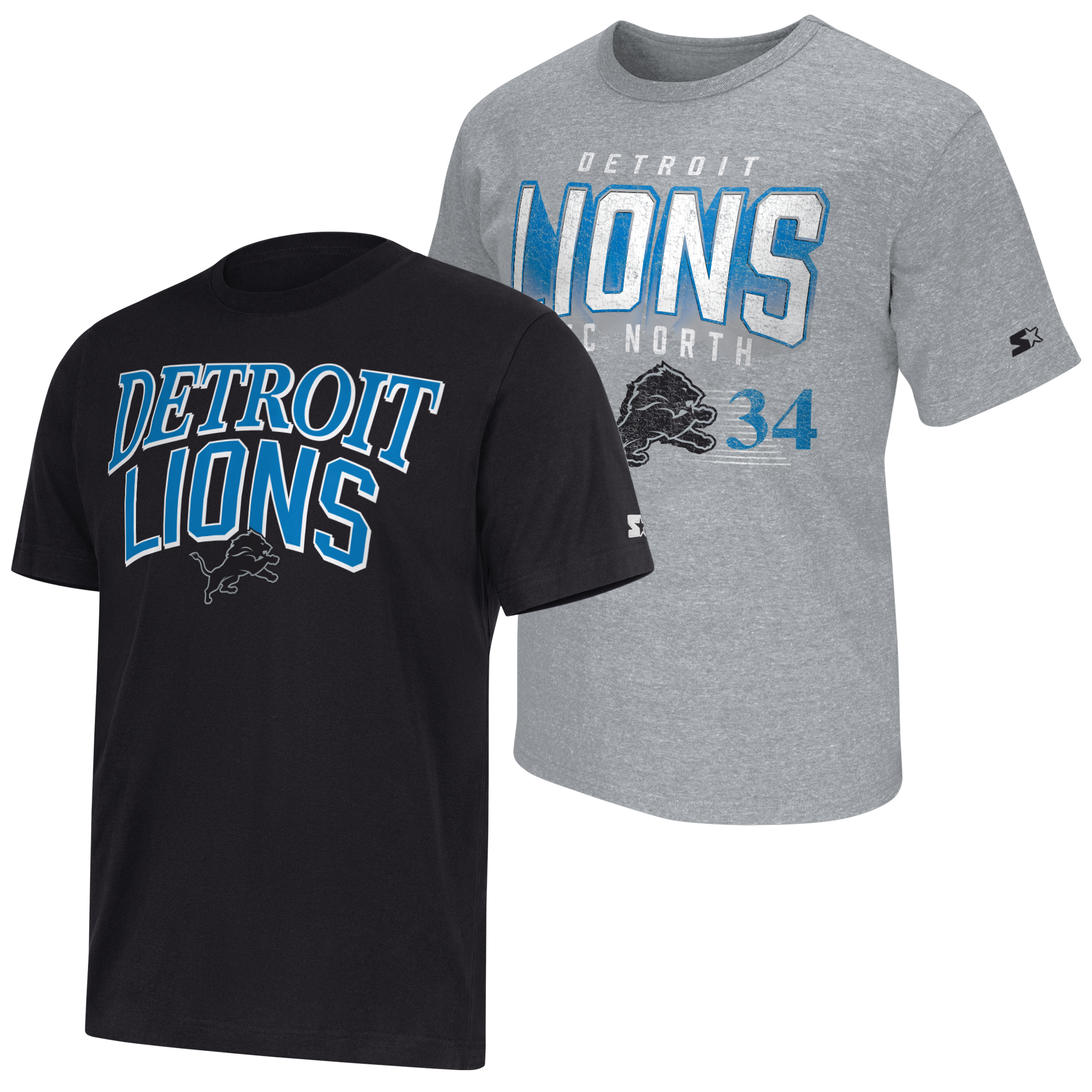 Men's Starter  Black/Heather Gray Detroit Lions Two-Pack Throwback Logo T-Shirt Set