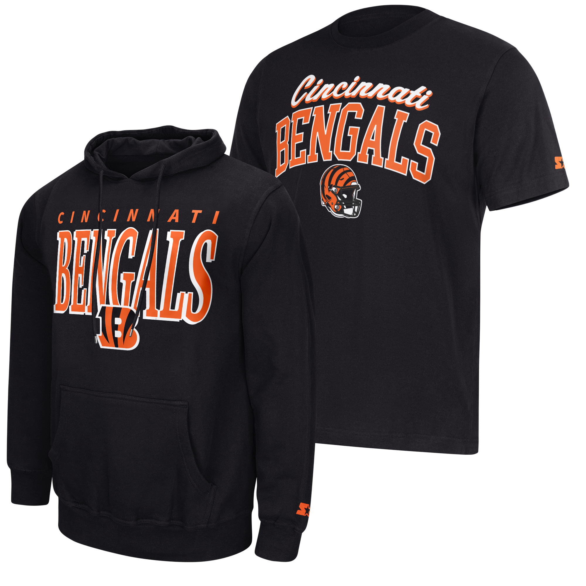 Men's Starter Black Cincinnati Bengals Logo T-Shirt & Hoodie Set