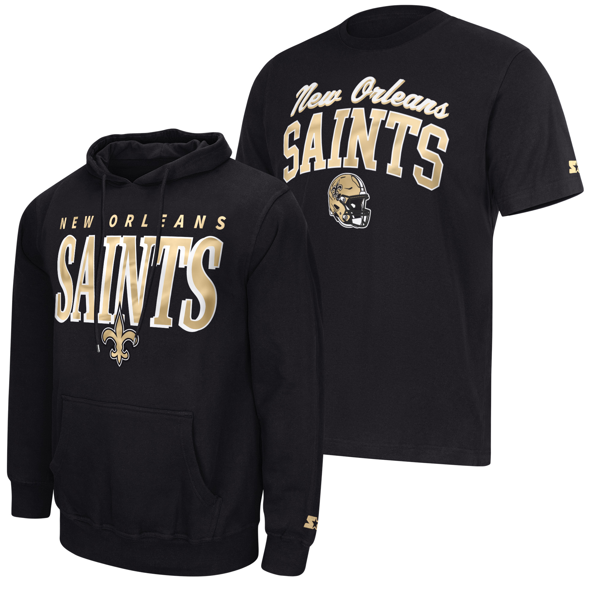 Men's Starter Black New Orleans Saints Logo T-Shirt & Hoodie Set