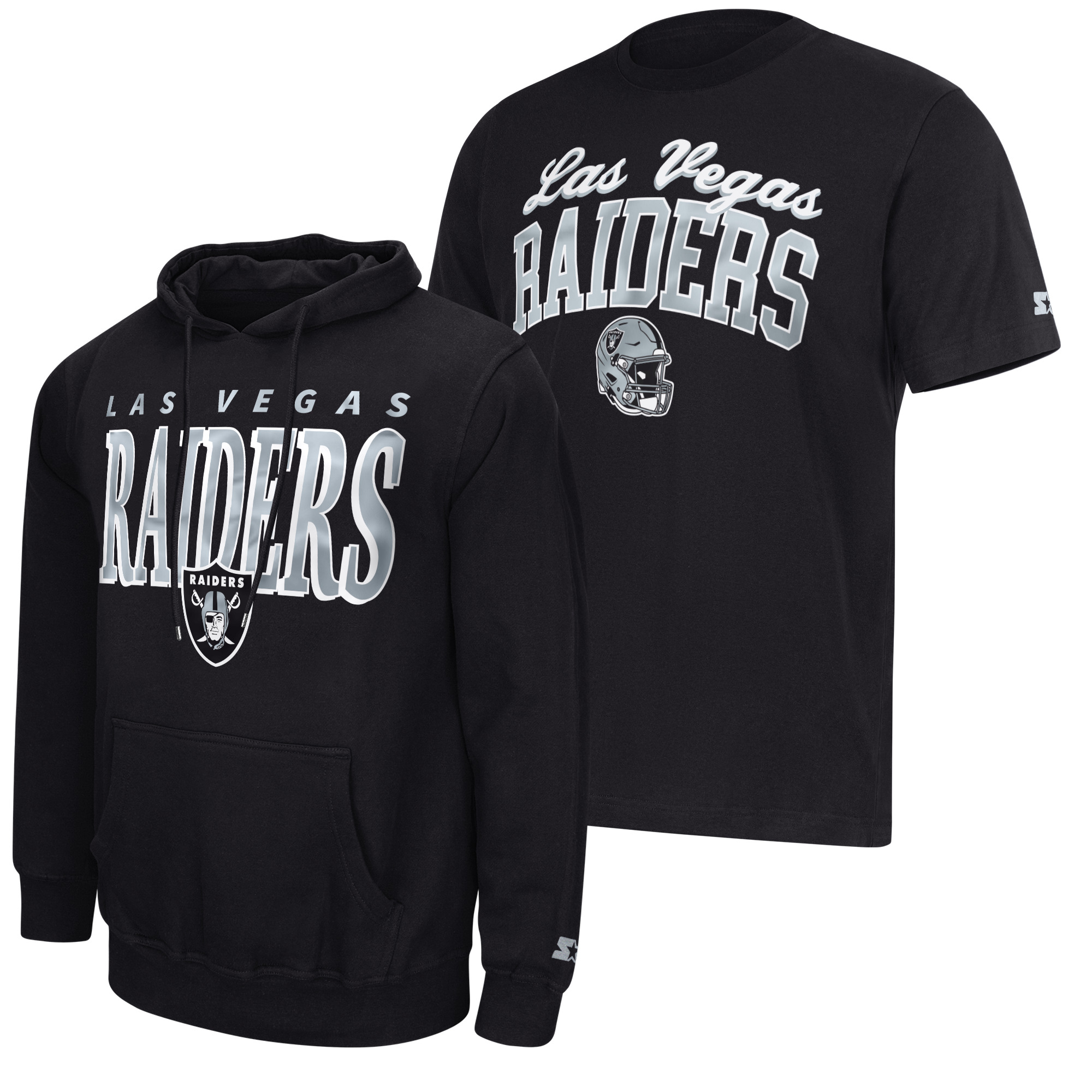 Starter Men's Black Las Vegas Raiders Logo T-Shirt and Hoodie Set - Black