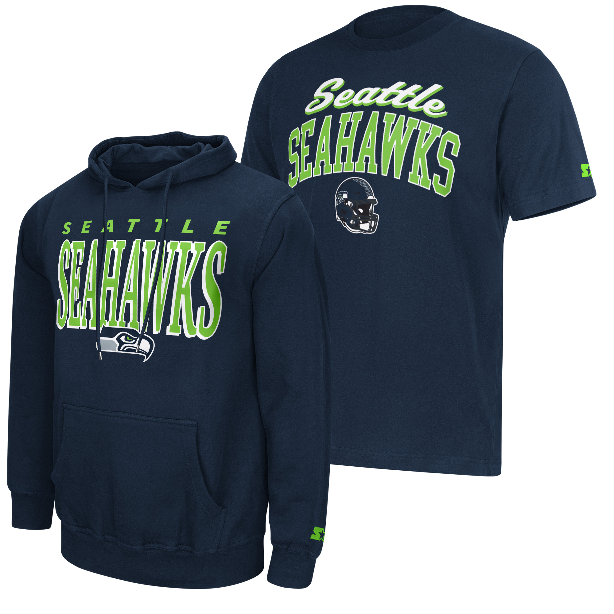 Men's Starter College Navy Seattle Seahawks Logo T-Shirt & Hoodie Set