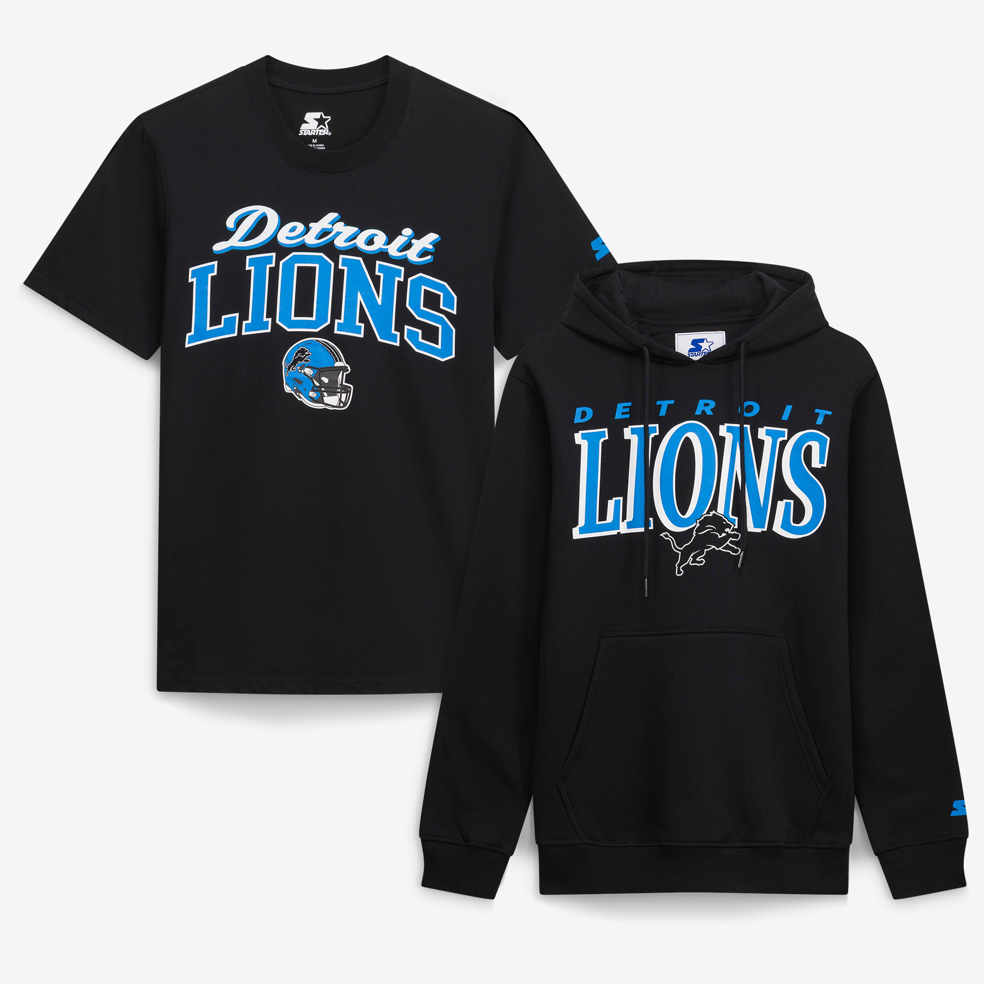 Men's Starter Black Detroit Lions Vintage Logo Hoodie & T-Shirt Combo Pack