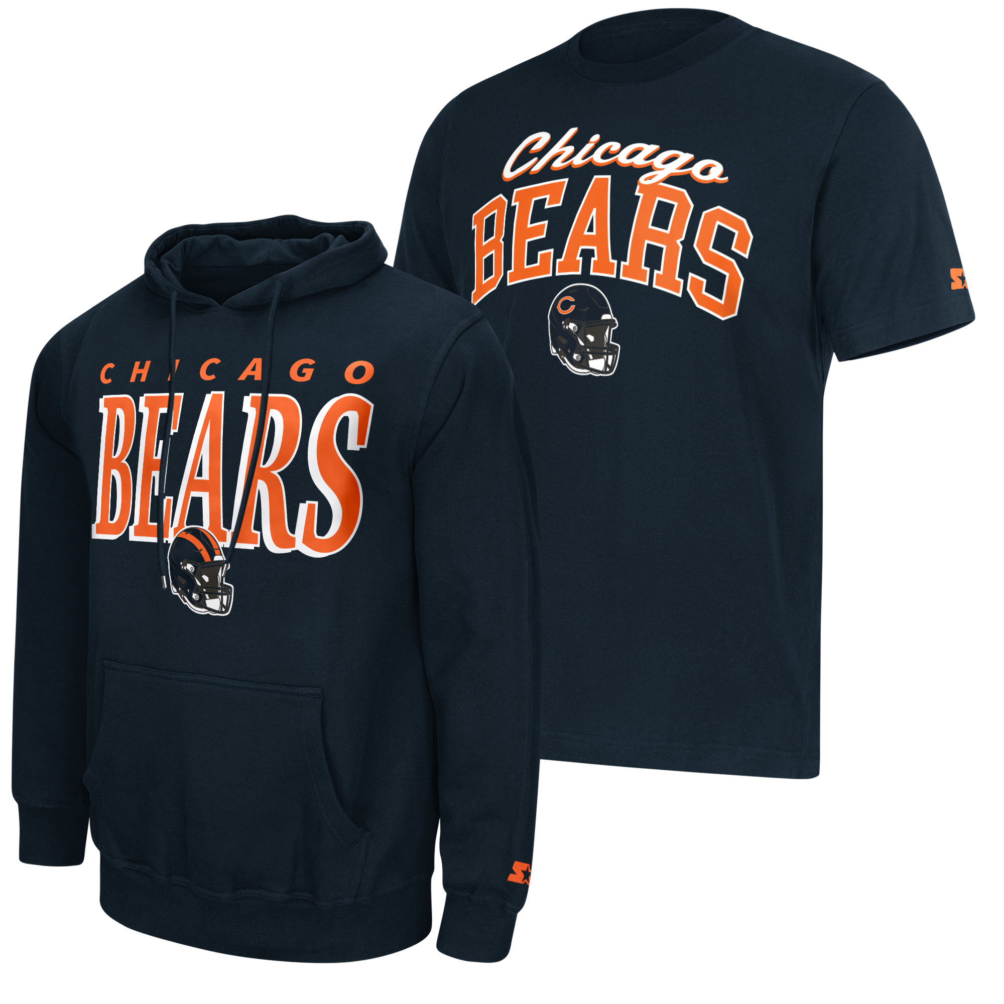 Men's Starter Navy Chicago Bears Vintage Logo Hoodie & T-Shirt Combo Pack