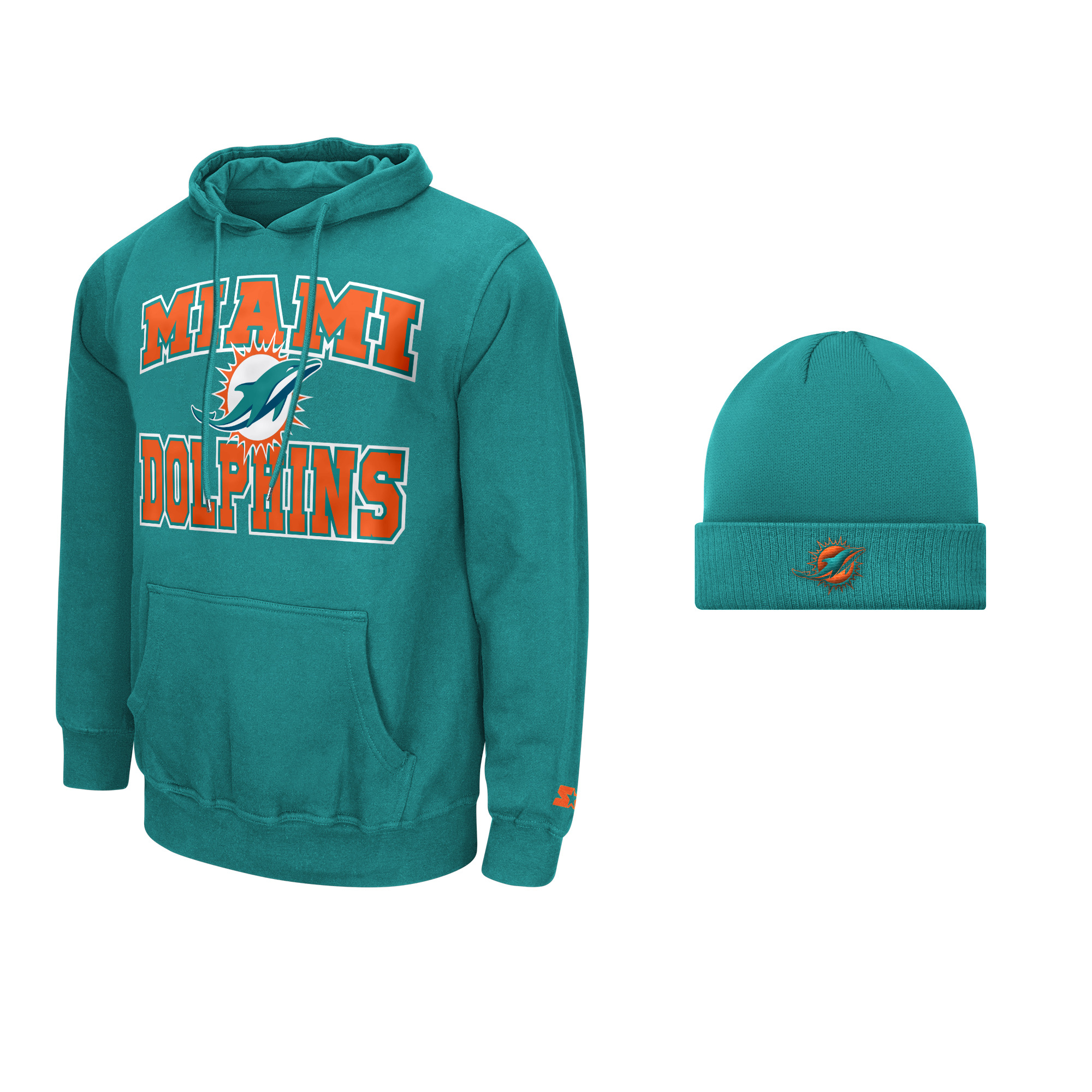 Men's Starter Aqua Miami Dolphins Hoodie and Cuffed Knit Hat Combo Pack