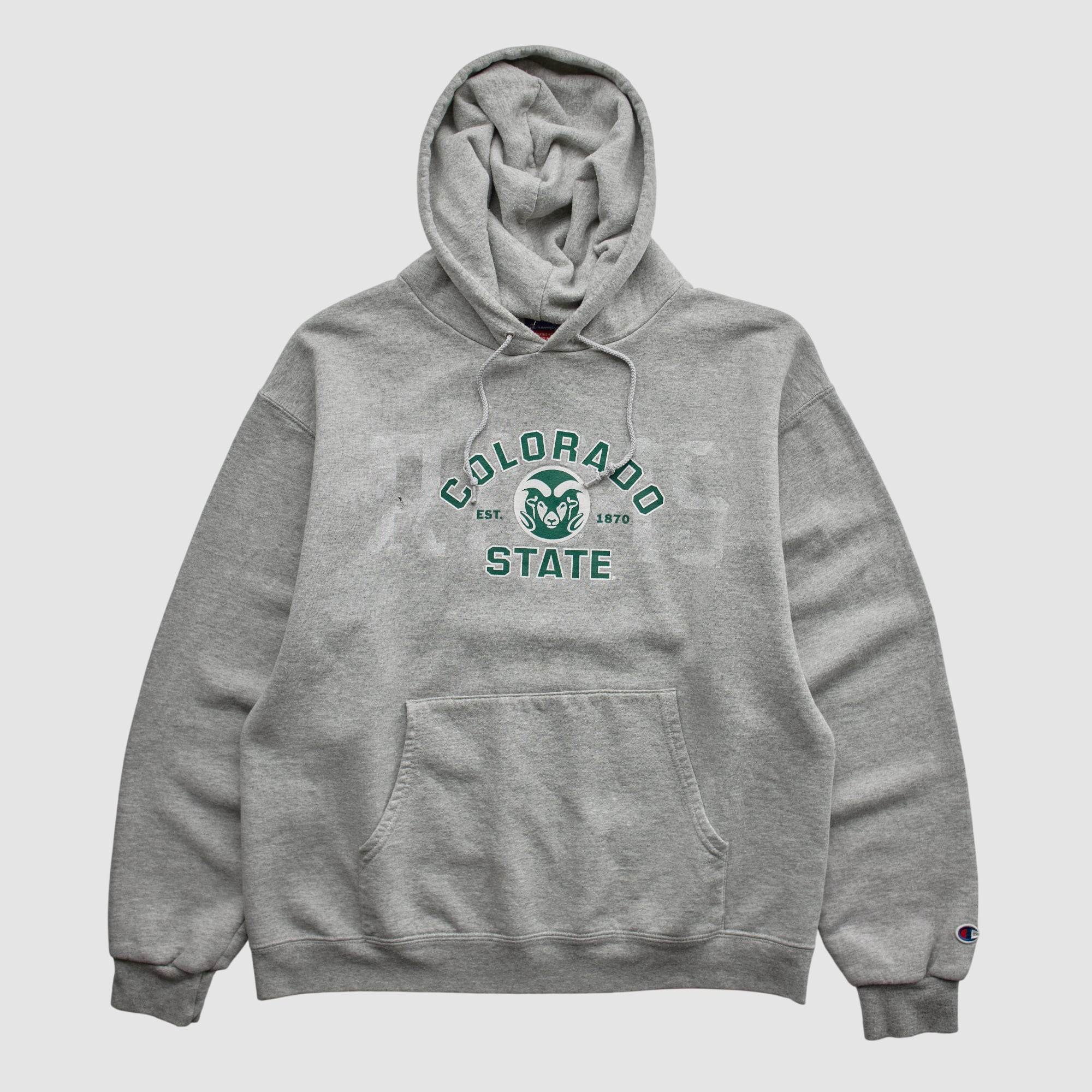 Colorado State Rams Champion 2000s Hooded Pullover Sweatshirt - Heather Gray - XS by Fanatics Real Vintage