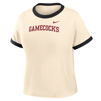Women's Nike Natural South Carolina Gamecocks Ringer Modest Cropped T-Shirt