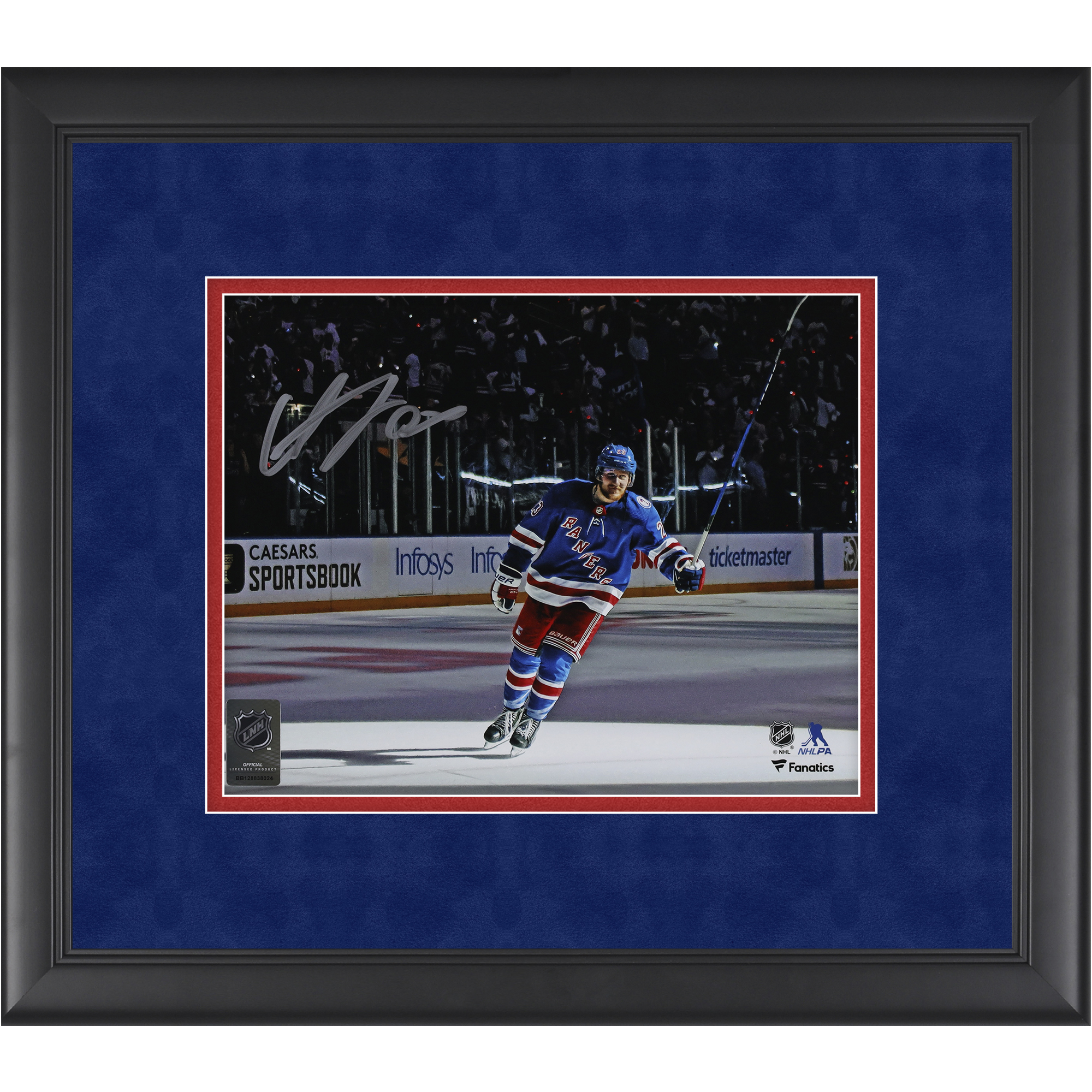 Adam Fox New York Rangers Autographed Framed 8" x 10" Blue Jersey Postgame Salute Photograph - Suede Mat Upgrade