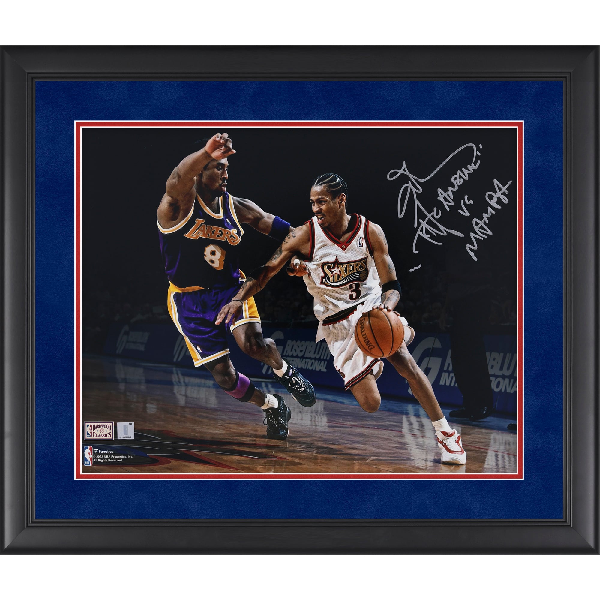 Allen Iverson Philadelphia 76ers Autographed Framed 16" x 20" Driving vs Kobe Photograph with "Answer vs Mamba" Inscription