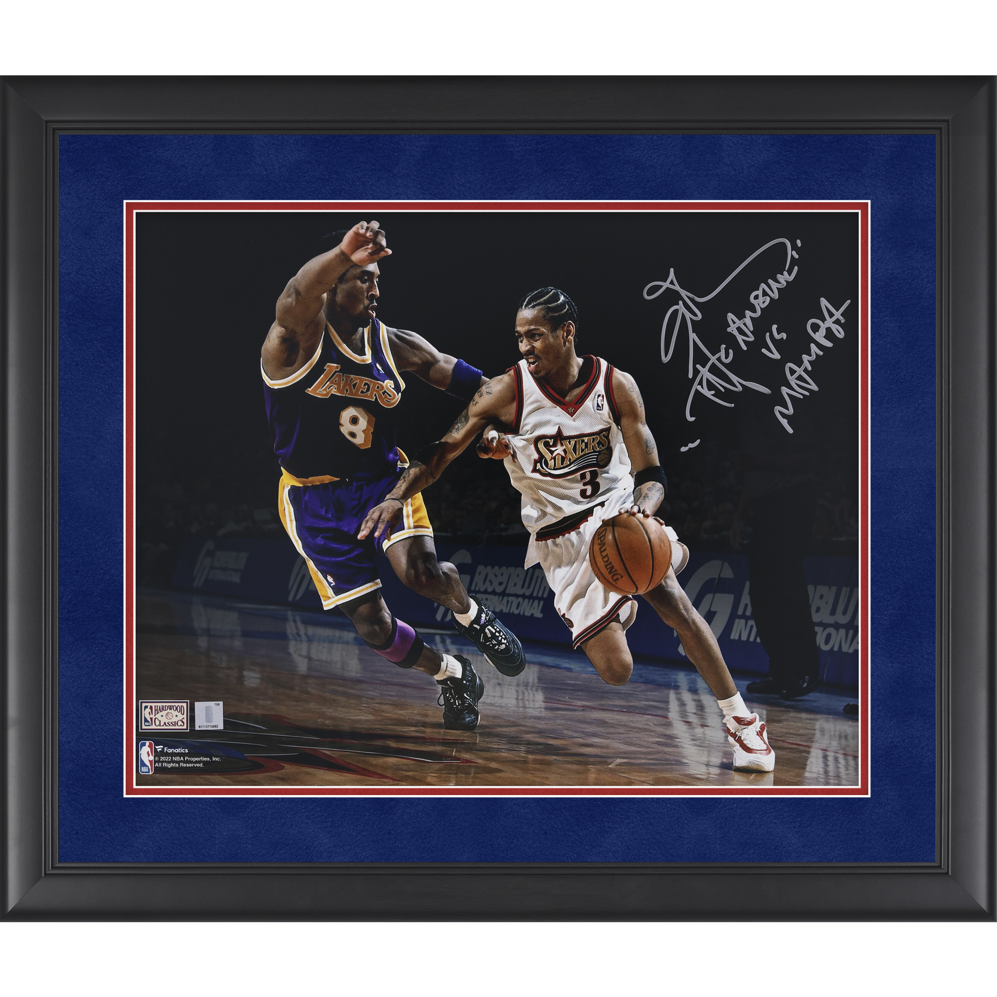 Allen Iverson Philadelphia 76ers Autographed Framed 16" x 20" Driving vs Kobe Photograph with "Answer vs Mamba" Inscription