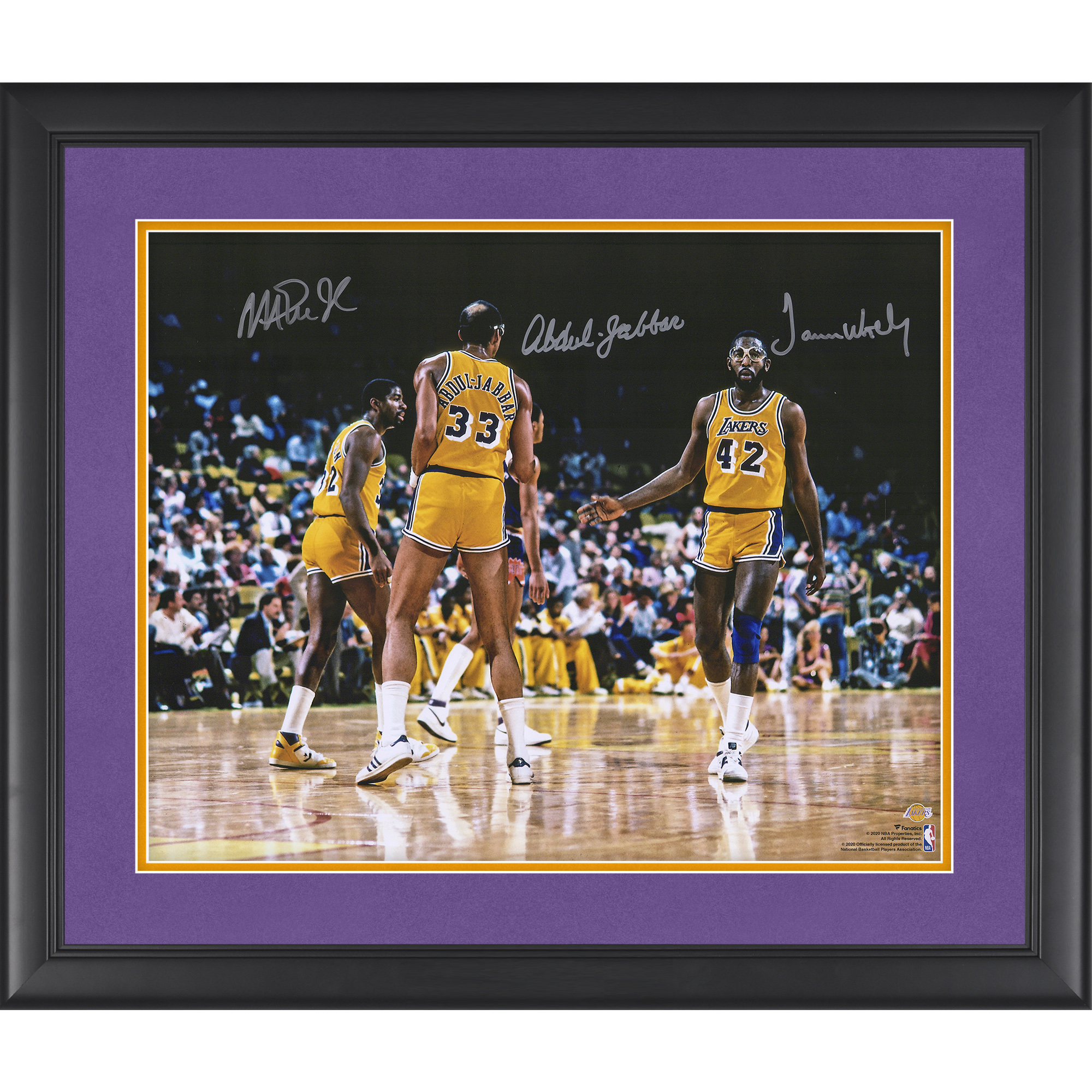 Magic Johnson, Kareem Abdul-Jabbar & James Worthy Los Angeles Lakers Autographed Framed 16" x 20" Photograph