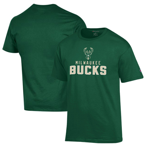 Men's Champion Hunter Green Milwaukee Bucks Jersey Cotton T-Shirt