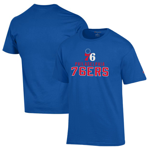 Men's Champion Royal Philadelphia 76ers Jersey Cotton T-Shirt