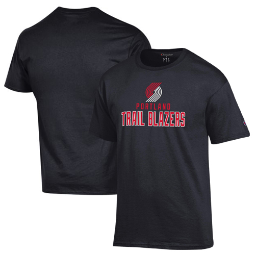 Men's Champion Black Portland Trail Blazers Jersey Cotton T-Shirt