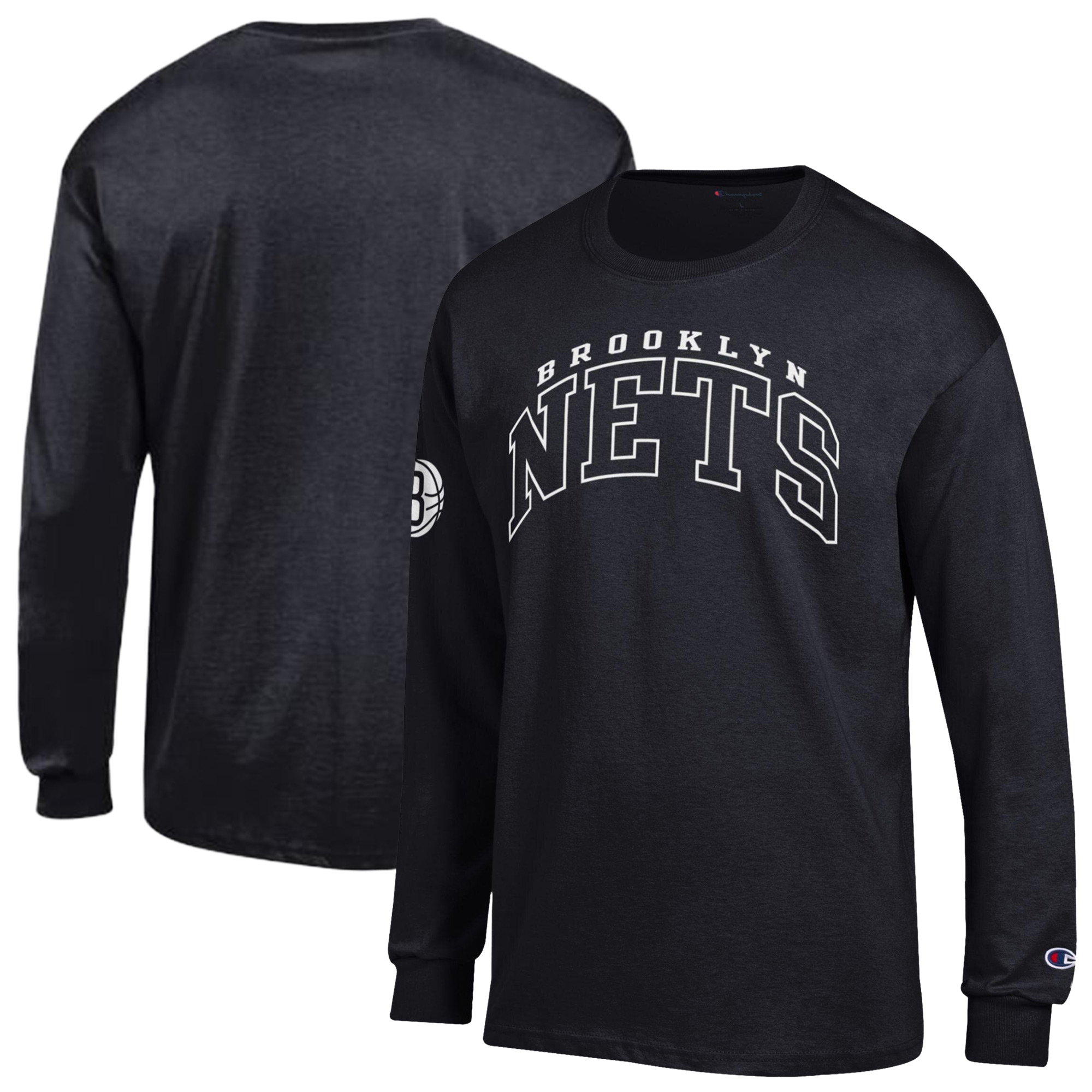 Men's Champion Black Brooklyn Nets Jersey Long Sleeve T-Shirt