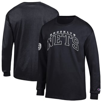 Men's Champion  Black Brooklyn Nets Jersey Long Sleeve T-Shirt